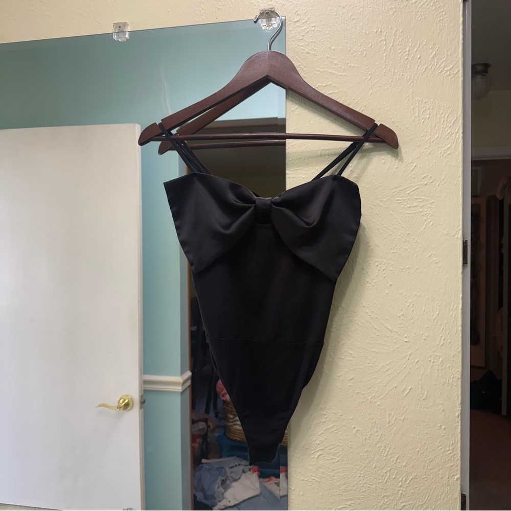 Elegant Black Bow Bodysuit